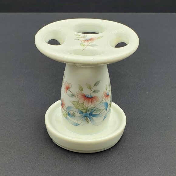 Princess House Heritage Floral Ribbon Toothbrush Holder Soap Dish Bathroom Set - Picture 8 of 9